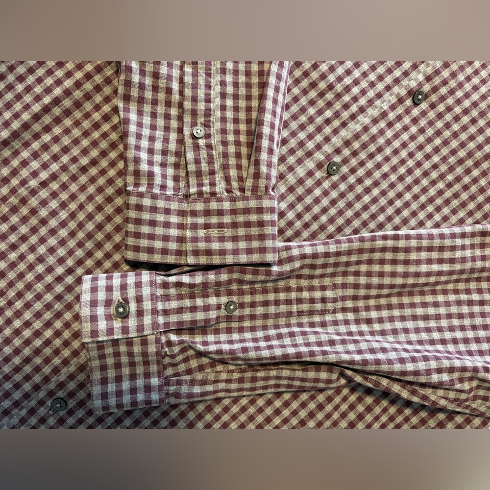 Zara Basic Slim Fit Button Up Shirt | Men’s Large | Gingham Burgundy Grey Cotton - Picture 5 of 9